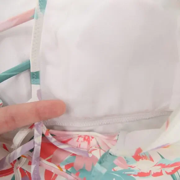 Raisins St. Croix Tankini Top Floral White Pink High Neck Ladder Back Small NWT - Picture 10 of 13